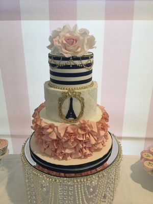 White Gold and Pink Baby Shower Cake