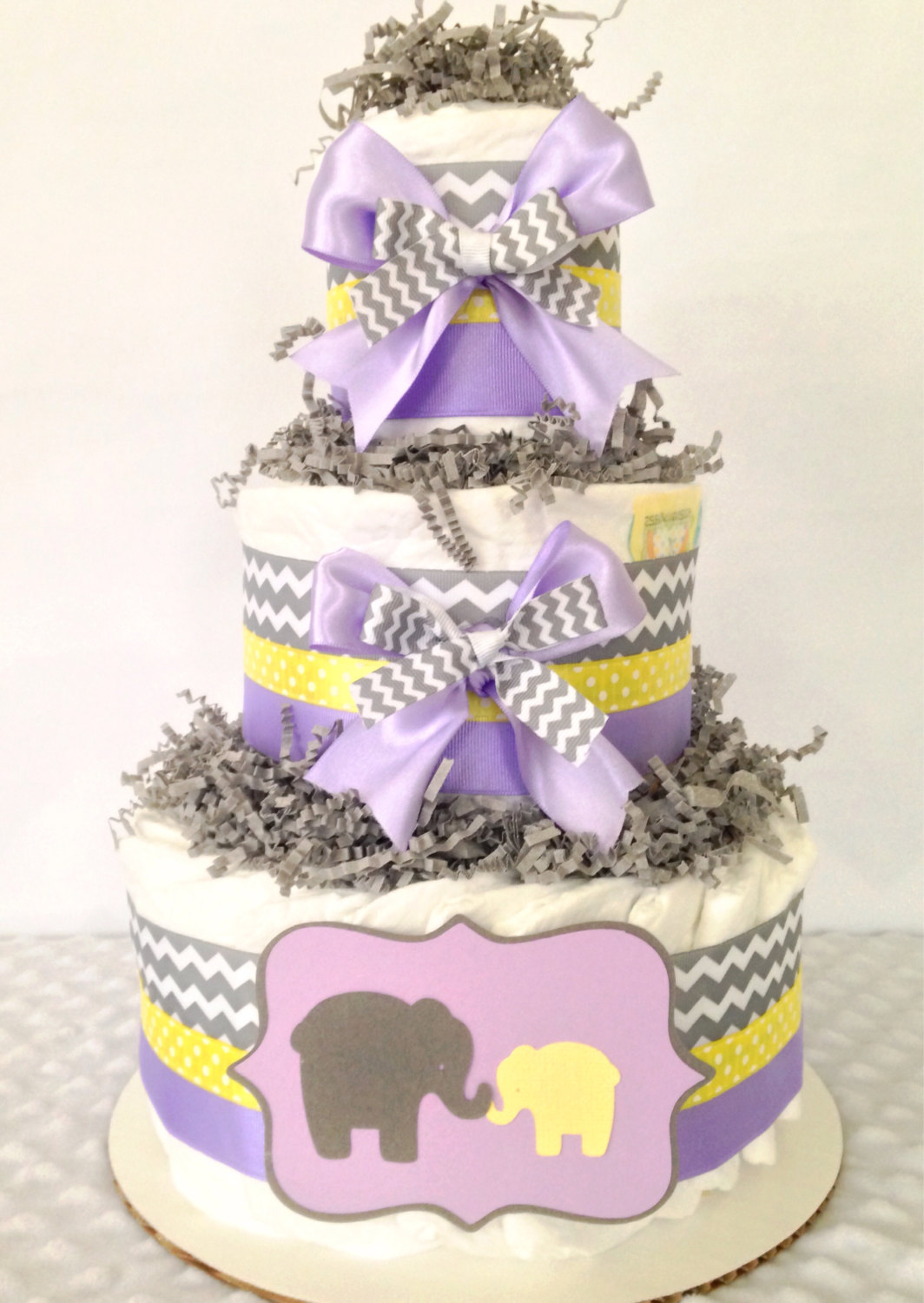 Yellow and Gray Elephant Baby Shower Cake