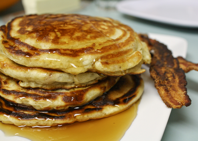 Banana Buttermilk Pancakes Bacon