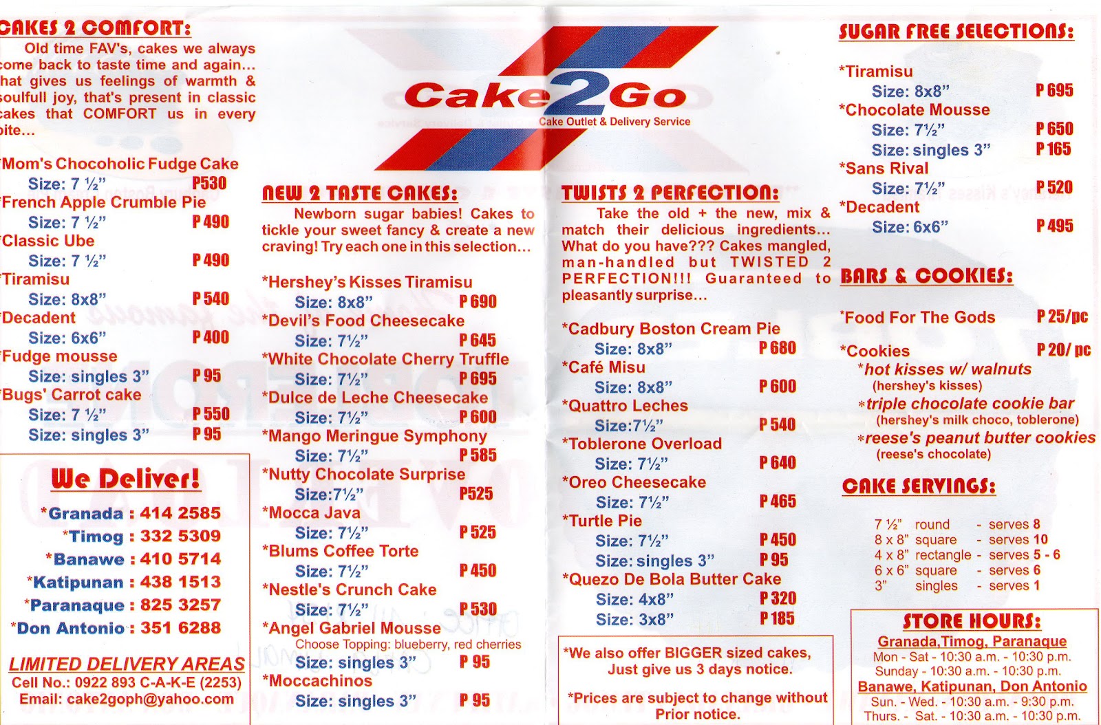 Cake 2 Go Menu