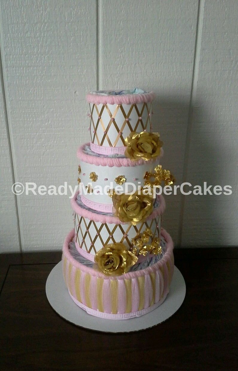 Gold and Pink Baby Shower Cake