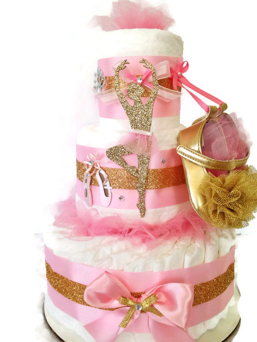 Gold and Pink Baby Shower Cake