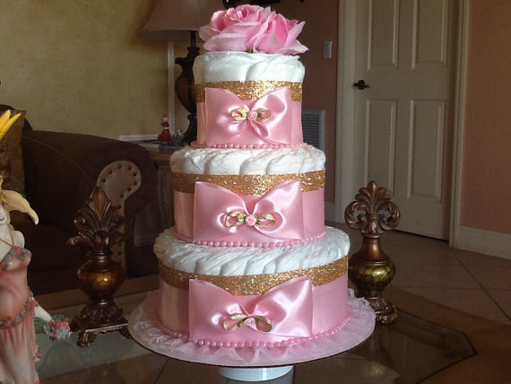 13 Photos of Vintage Pink And Gold Diaper Cakes