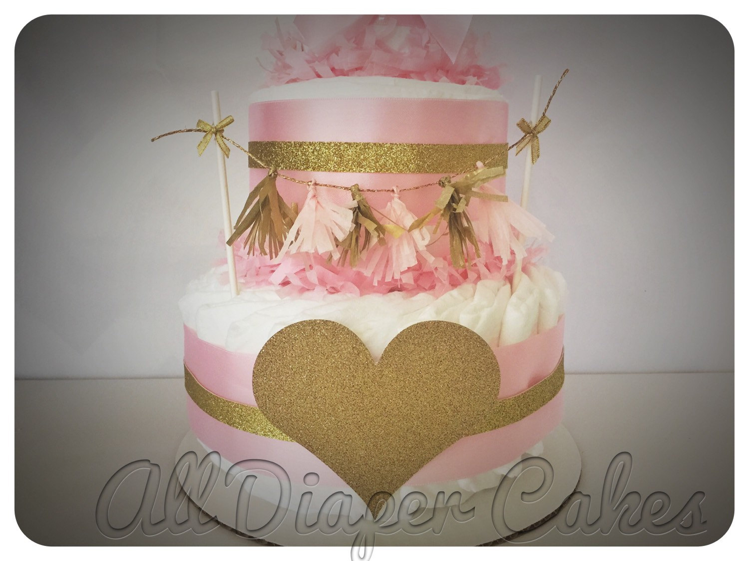 Gold and Pink Baby Shower Diaper Cake