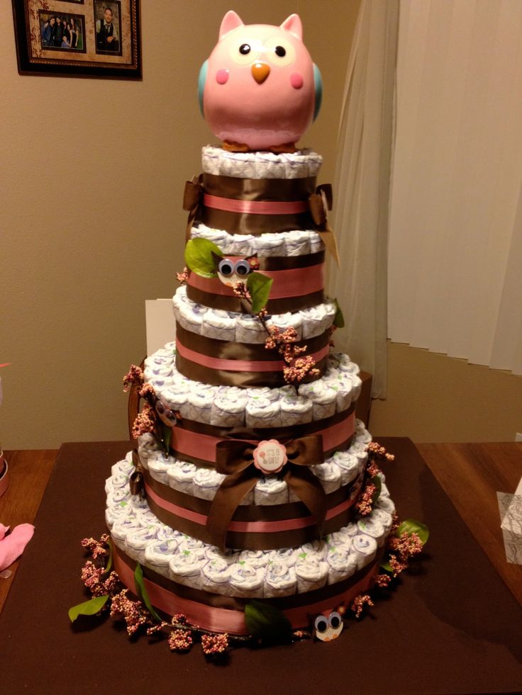 Owl Themed Diaper Cake