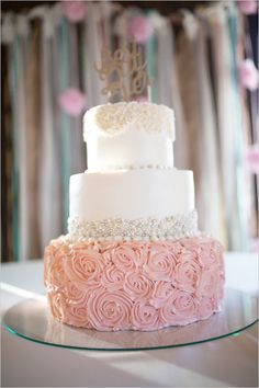 Pink and Gold Wedding Cake