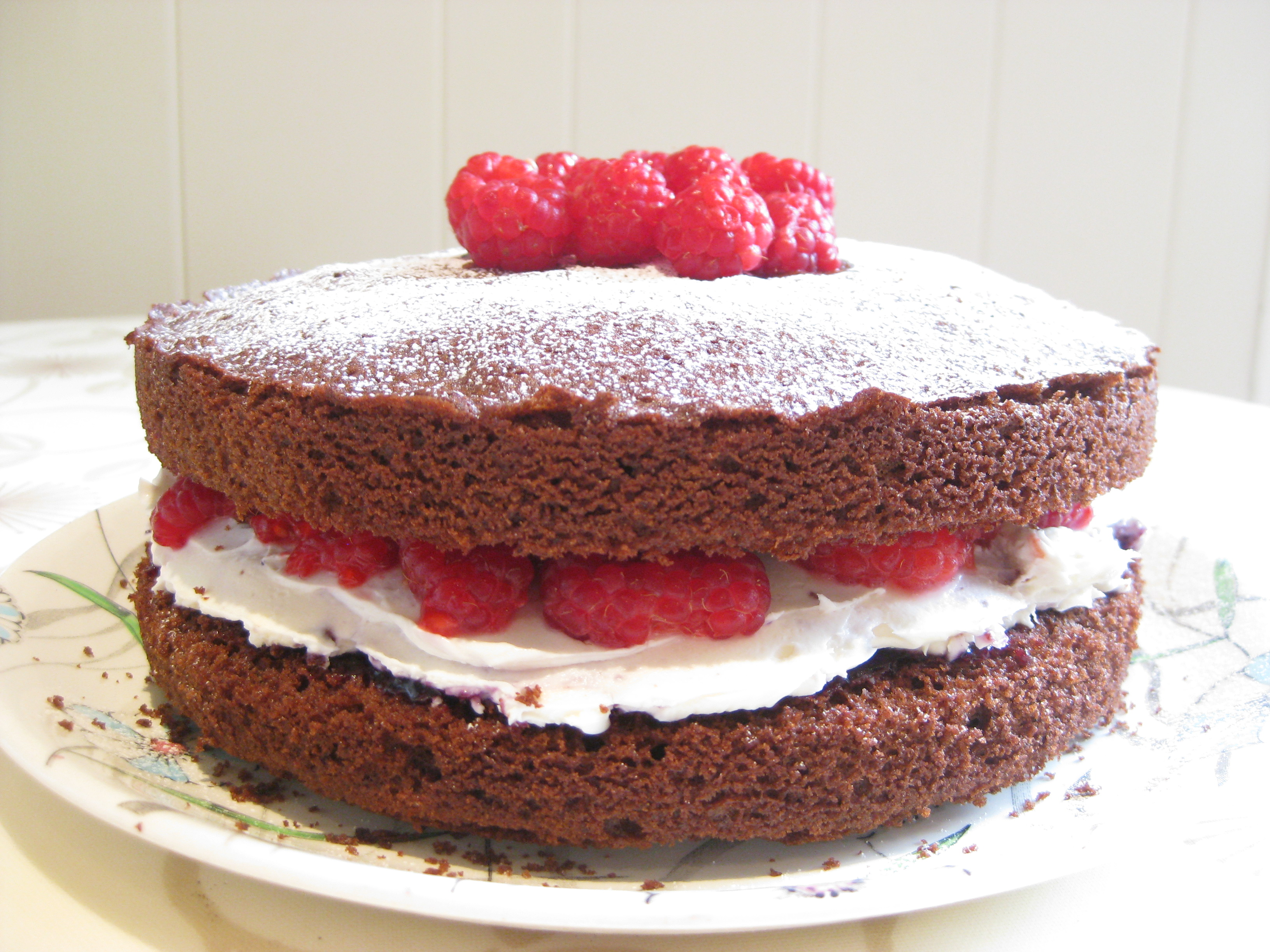 Sponge Cake with Raspberries and Chocolate