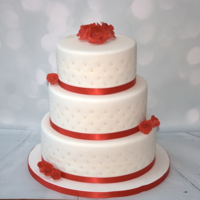 Three Tier Wedding Cake with Red Roses