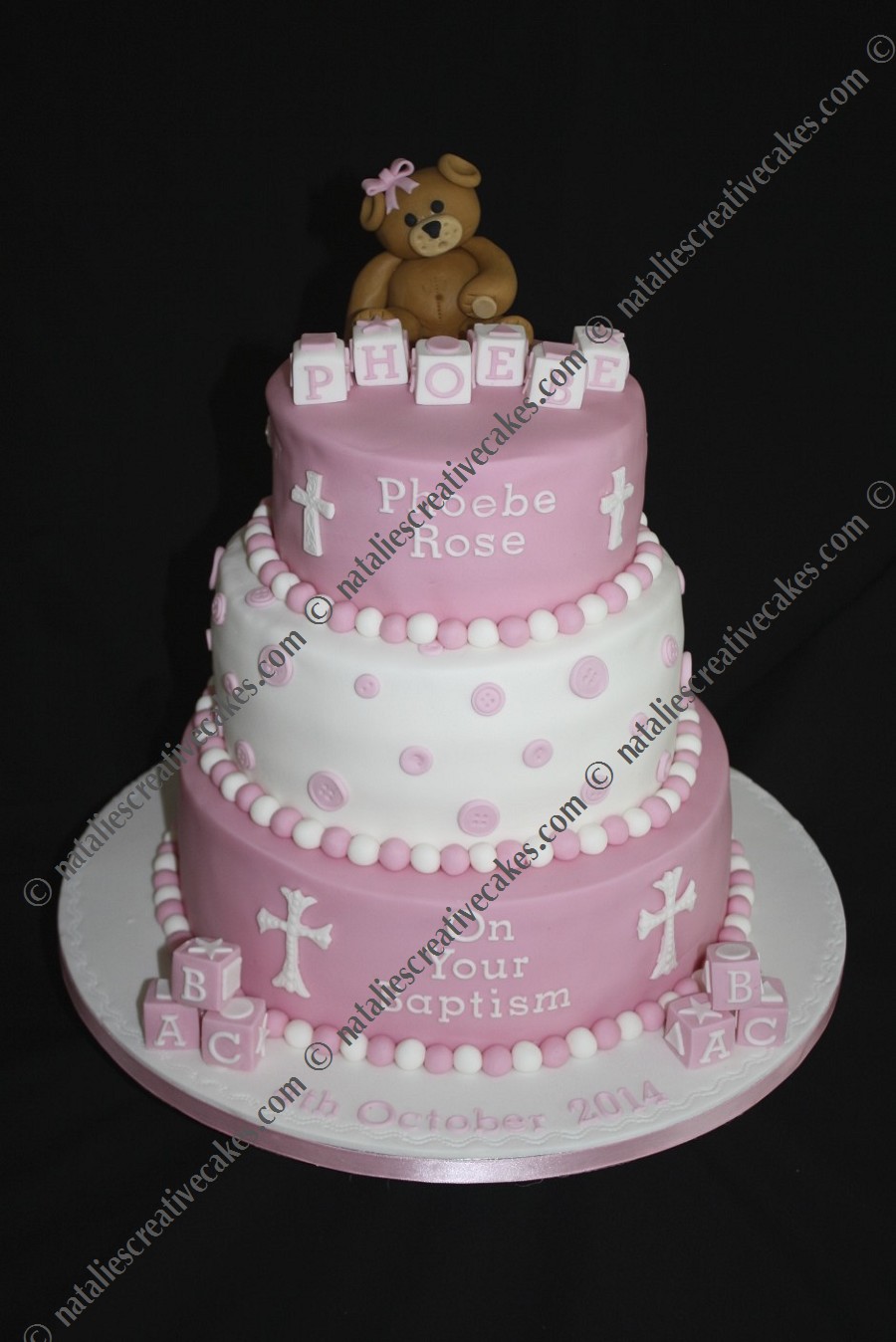 3 Tier Baptism Cake for Girls