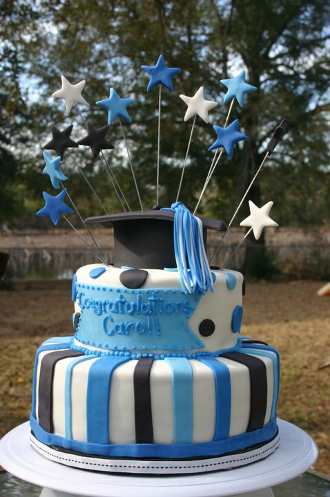 Blue and Black Graduation Cake