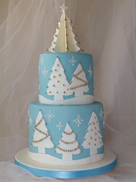 Blue and White Christmas Cake