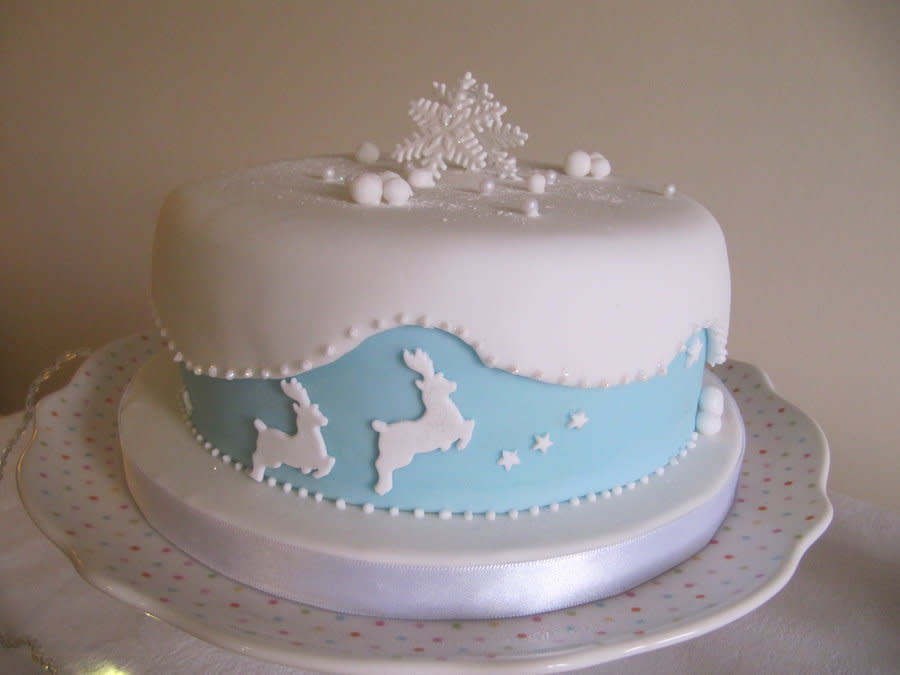 Blue and White Christmas Cake