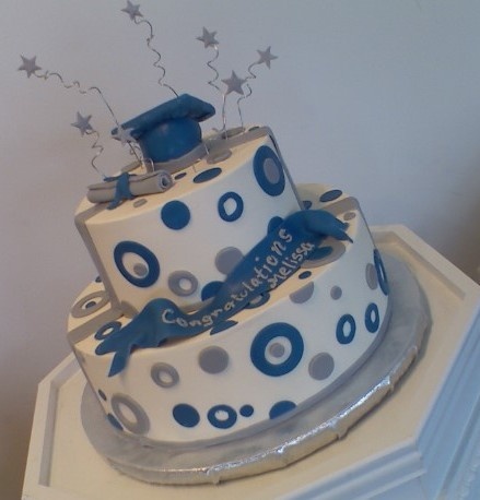 Blue and White Graduation Cake