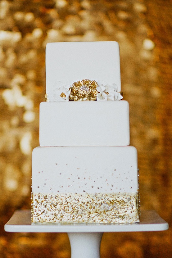 Gold & White Wedding Cake