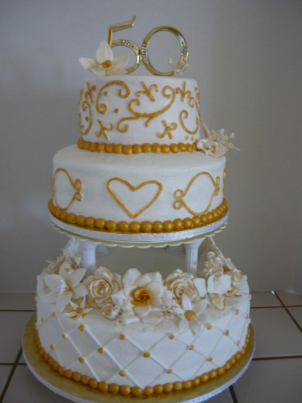 Golden Wedding Anniversary 2 Tier Cake