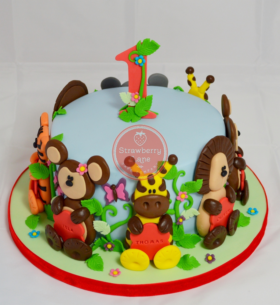 Jungle Animal Themed Birthday Cake