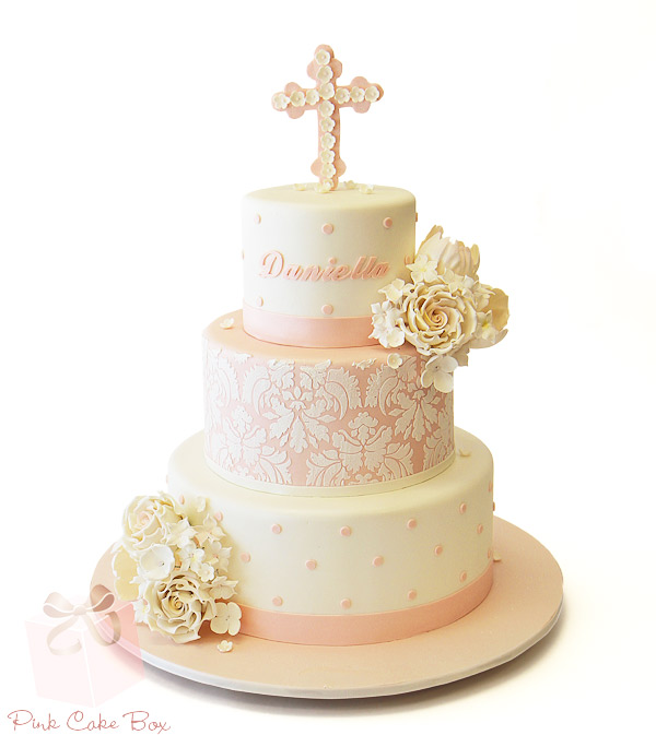 Pink and Gold Baptism Cake