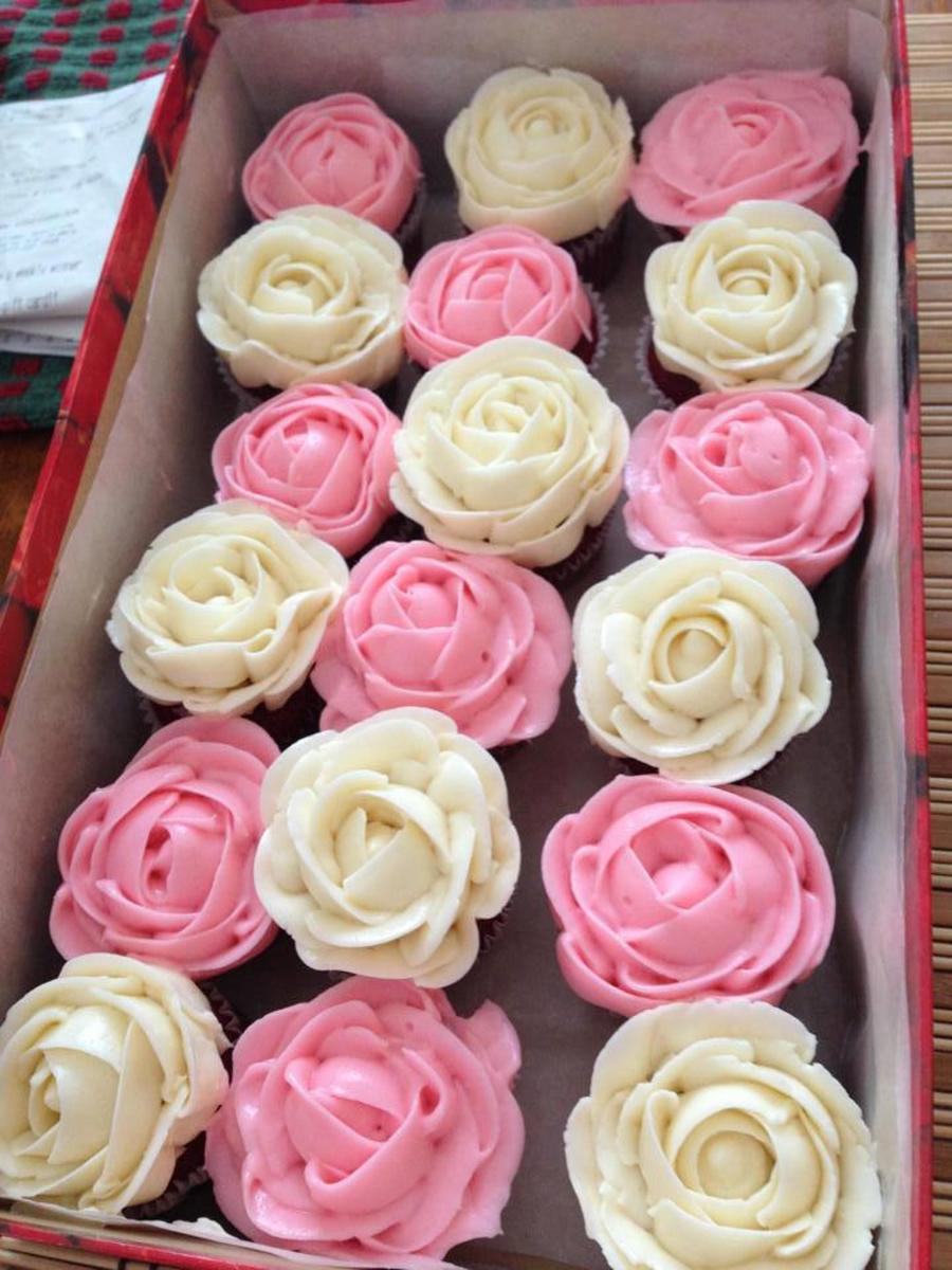 Pink and White Rose Cupcakes