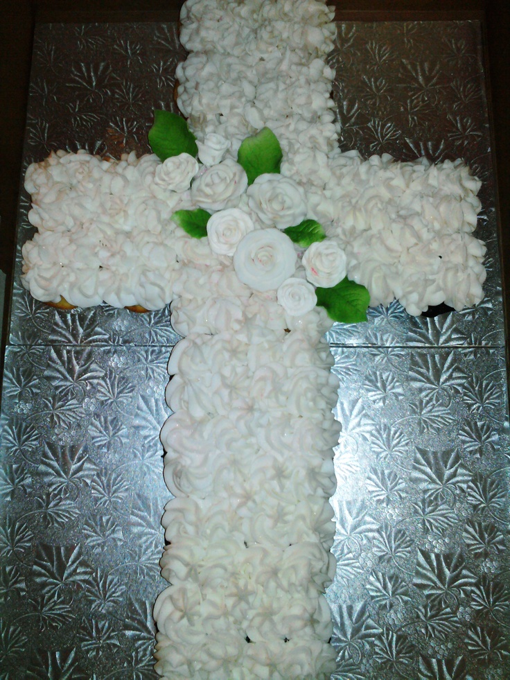 Pull Apart Cupcake Cake Baptism Cross