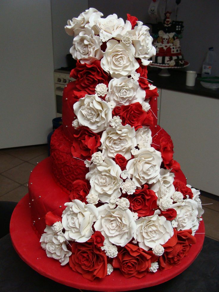 Red and White Wedding Cake