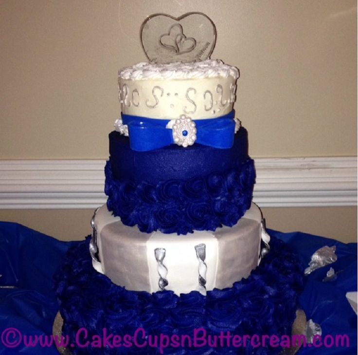 Royal Blue White and Silver Wedding Cakes