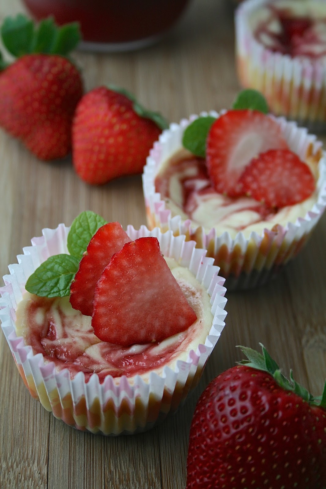 Strawberry Swirl Mini Cheesecakes