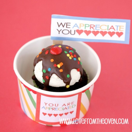 Teacher Appreciation Ice Cream Sundae Cupcakes