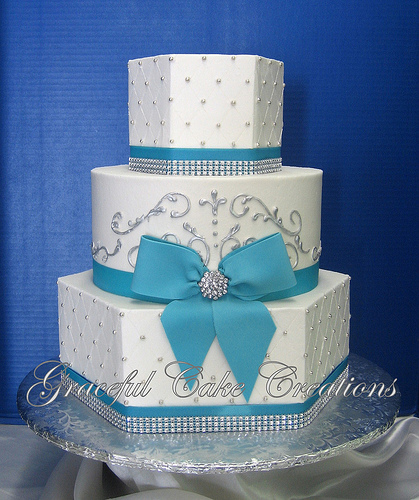 Tiffany Blue White and Silver Wedding Cakes