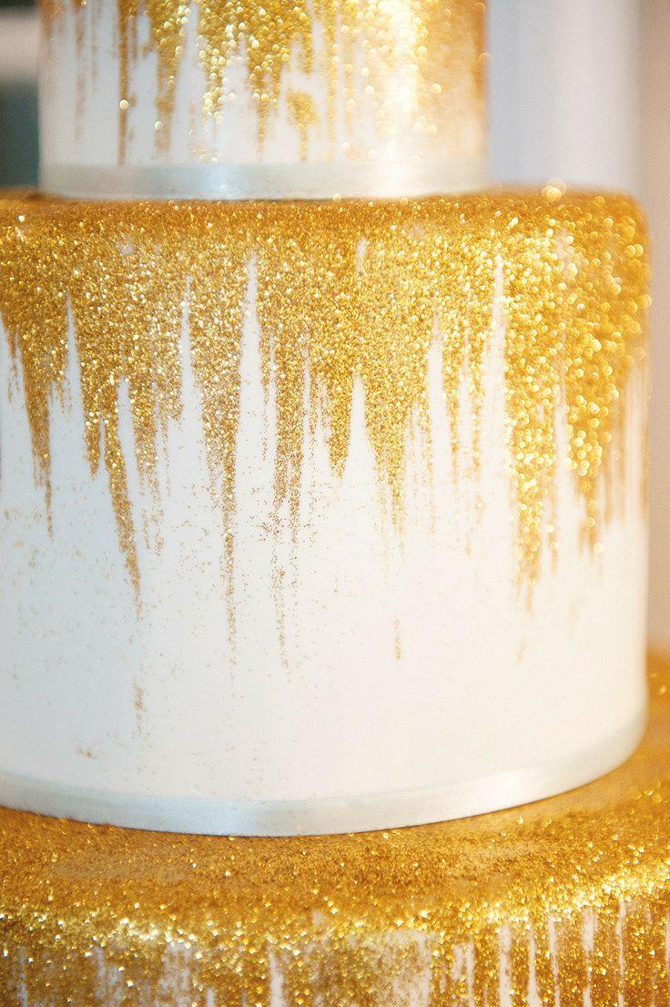 Wedding Cake with Gold Glitter