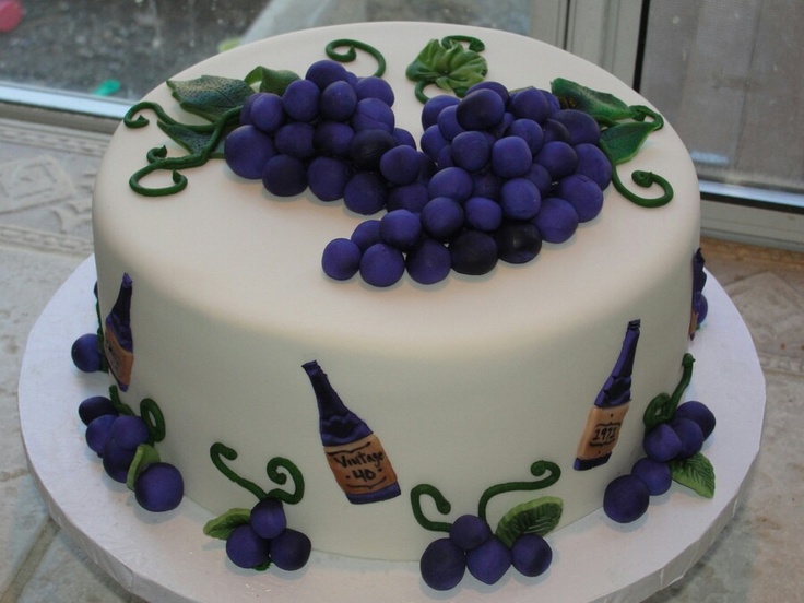 Wine Bottle and Grapes Cake