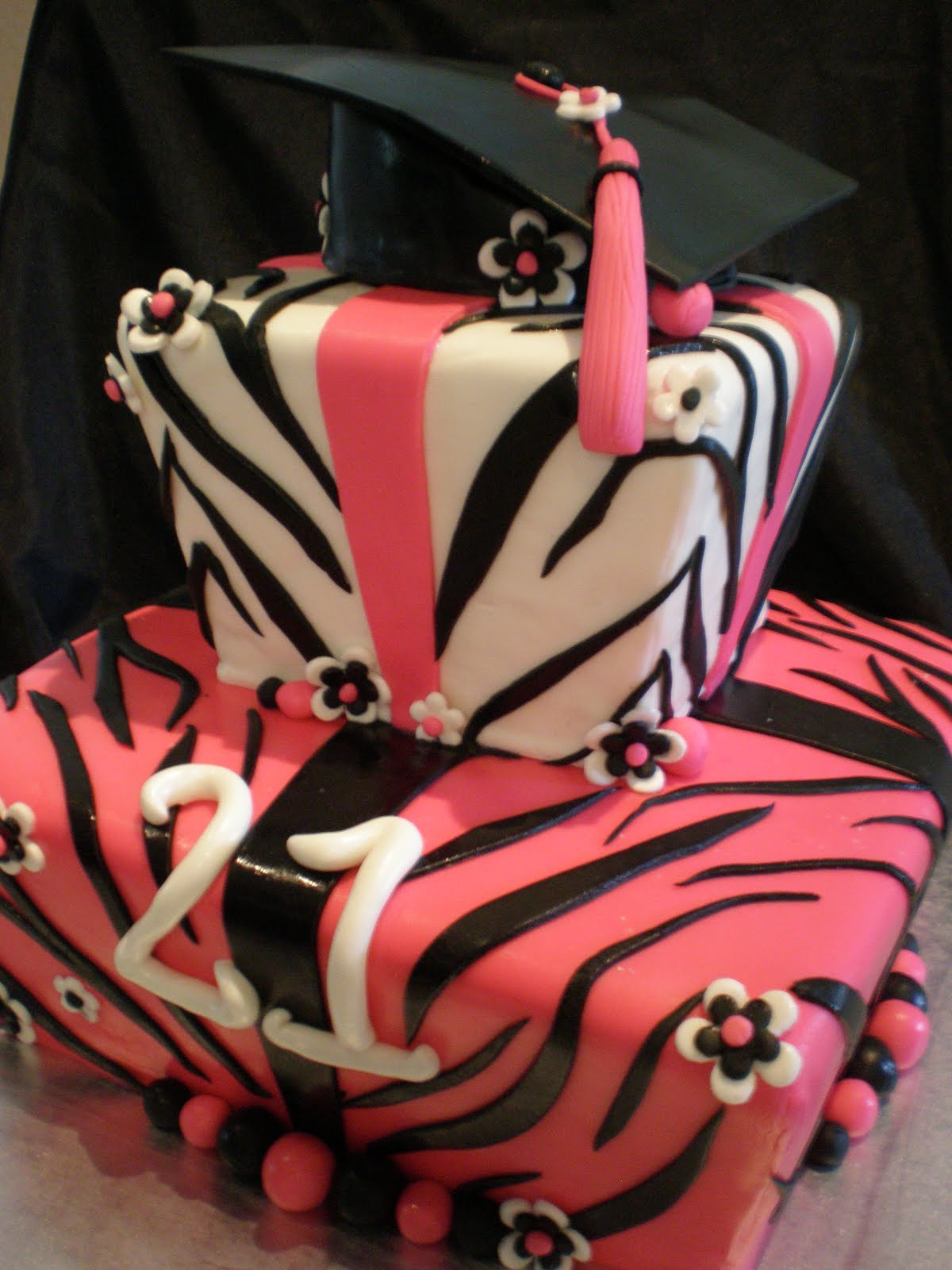 Zebra Print Graduation Cake