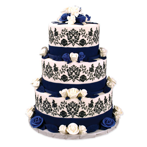 Black and White Damask Wedding Cake