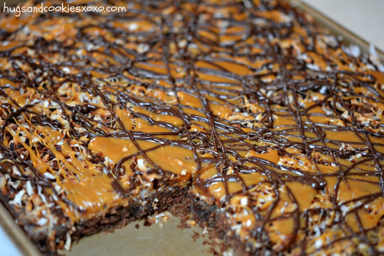 Samoa Cookie Sheet Cake