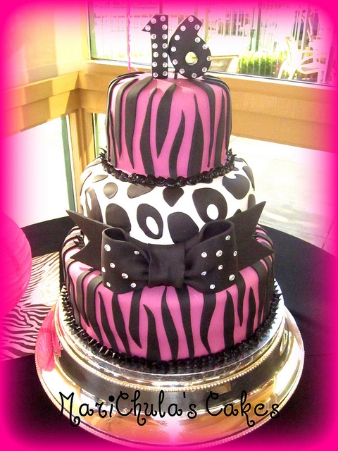 Cheetah Print Sweet 16 Zebra Cake