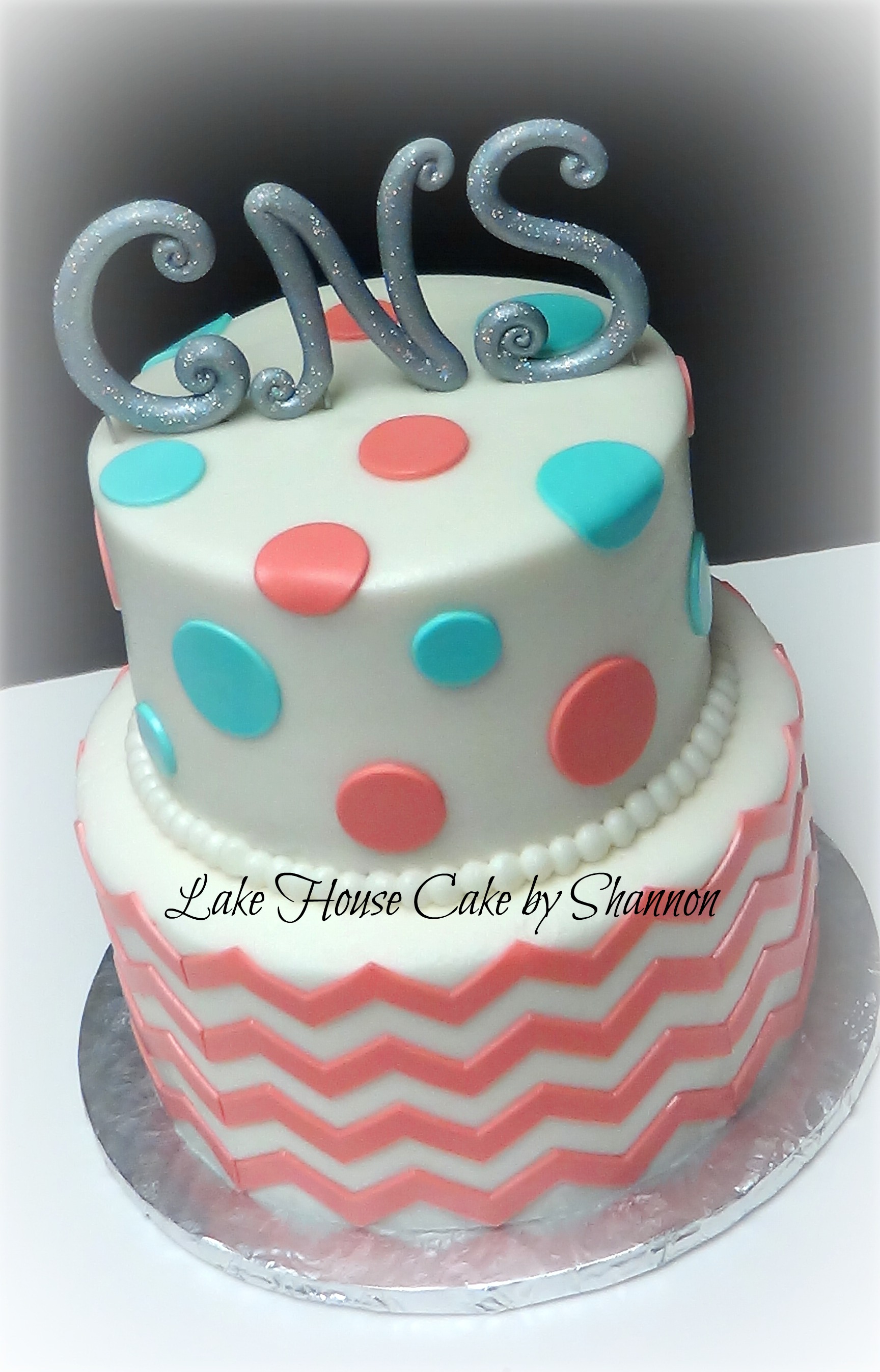 Coral and Teal Birthday Cake