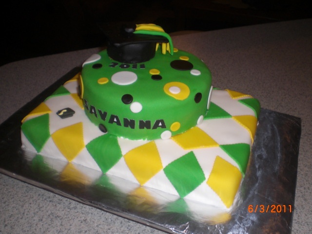 Green and Gold Graduation Cake