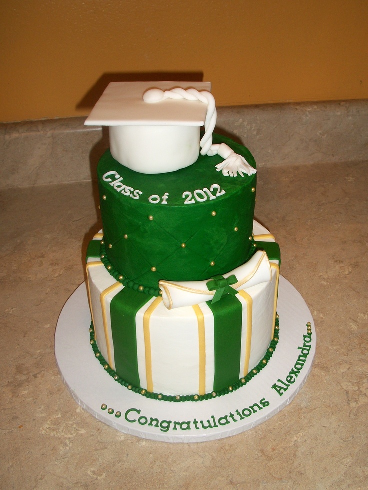 Green and Gold Graduation Cake