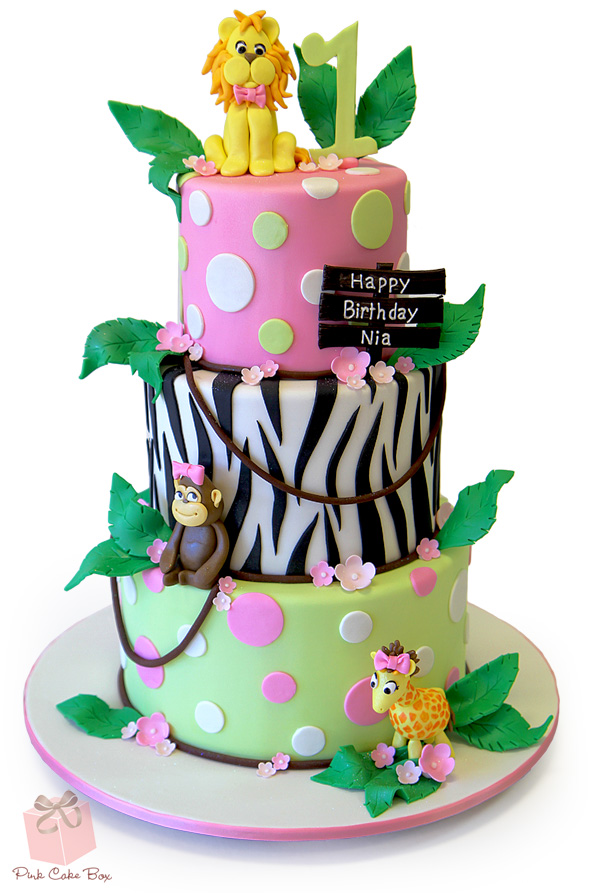 Jungle Safari First Birthday Cake