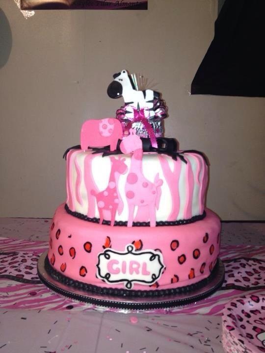 Pink Safari Baby Shower Cake