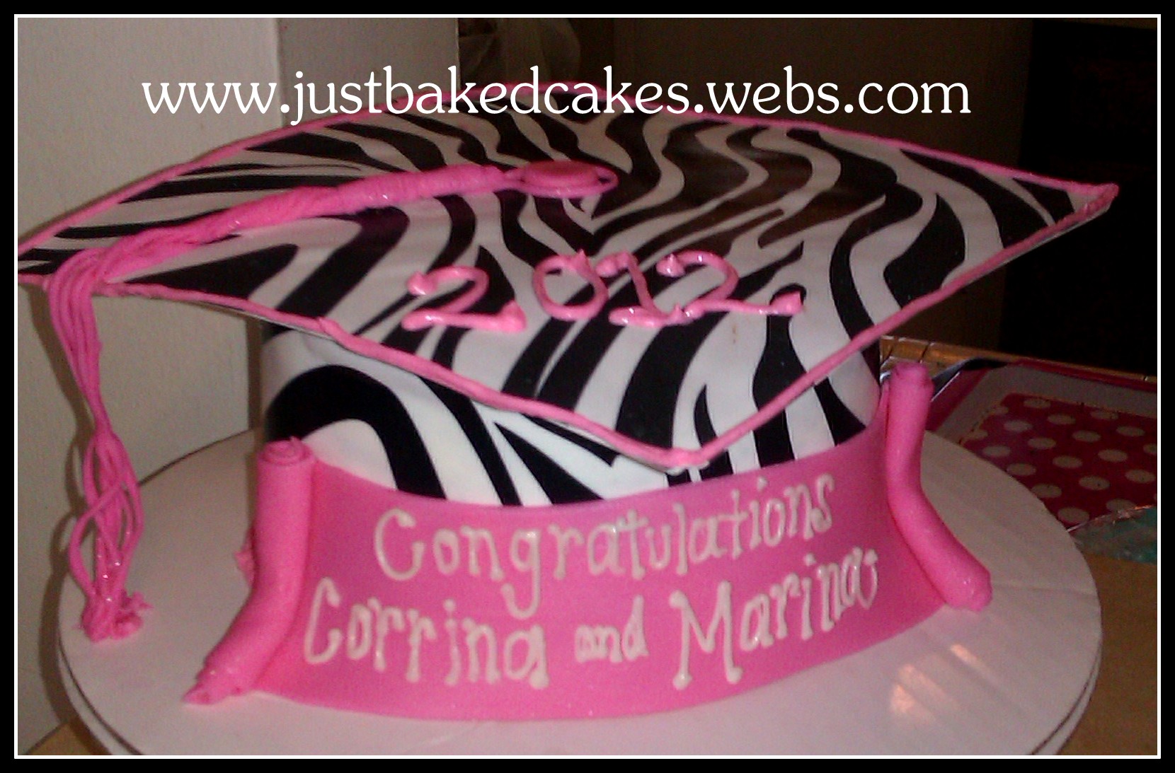 Pink Zebra Graduation Cap Cake