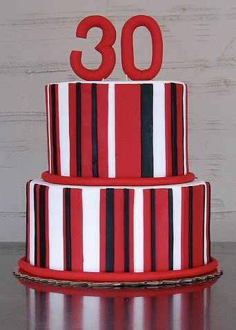 Red and White 30th Birthday Cake