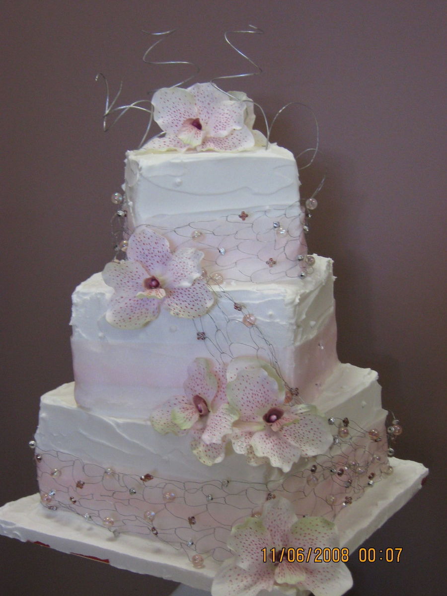 Square Wedding Cakes with Orchids