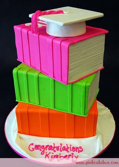 Stacked Books Graduation Cap Cake