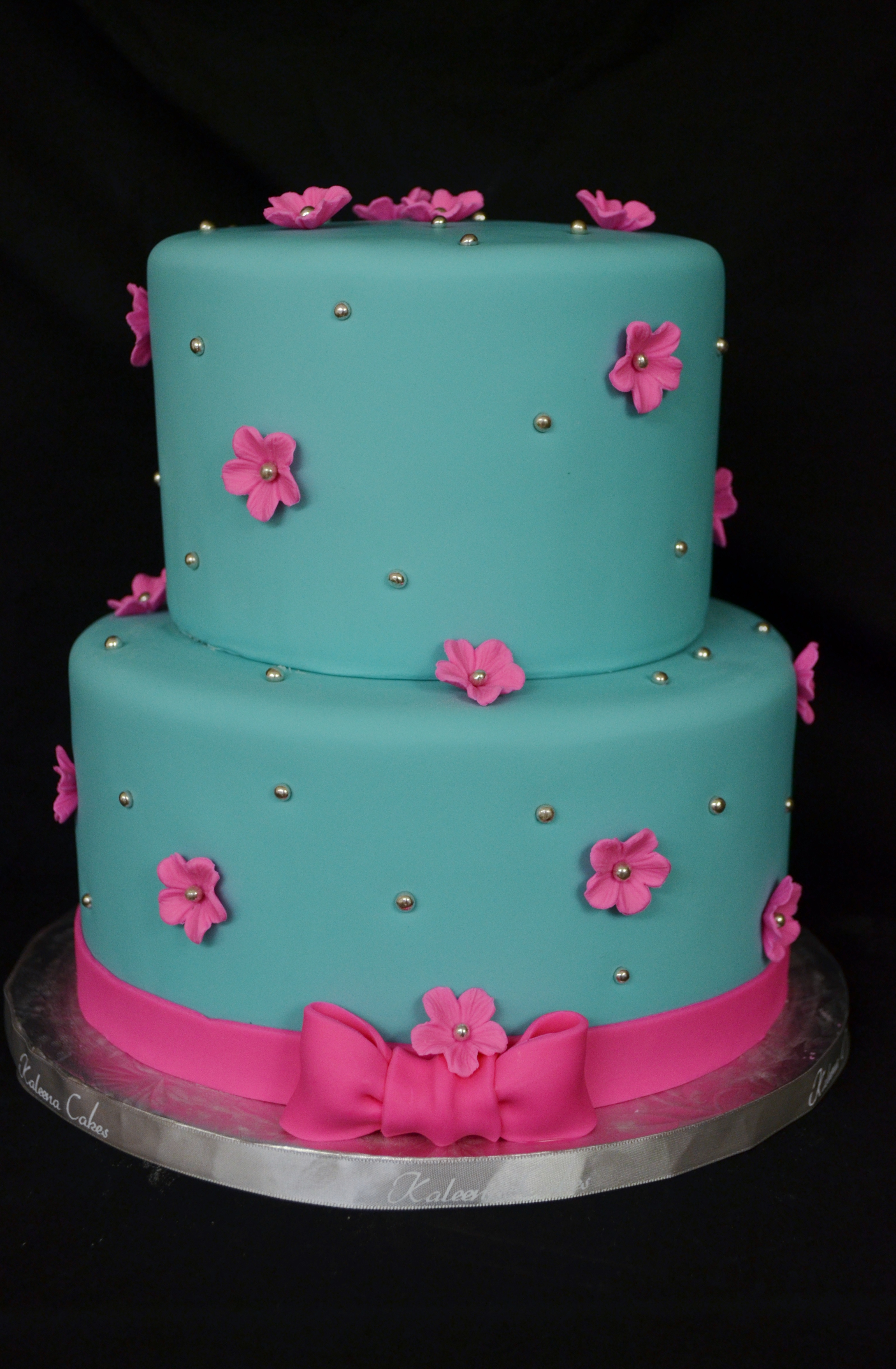 Teal and Pink Birthday Cake