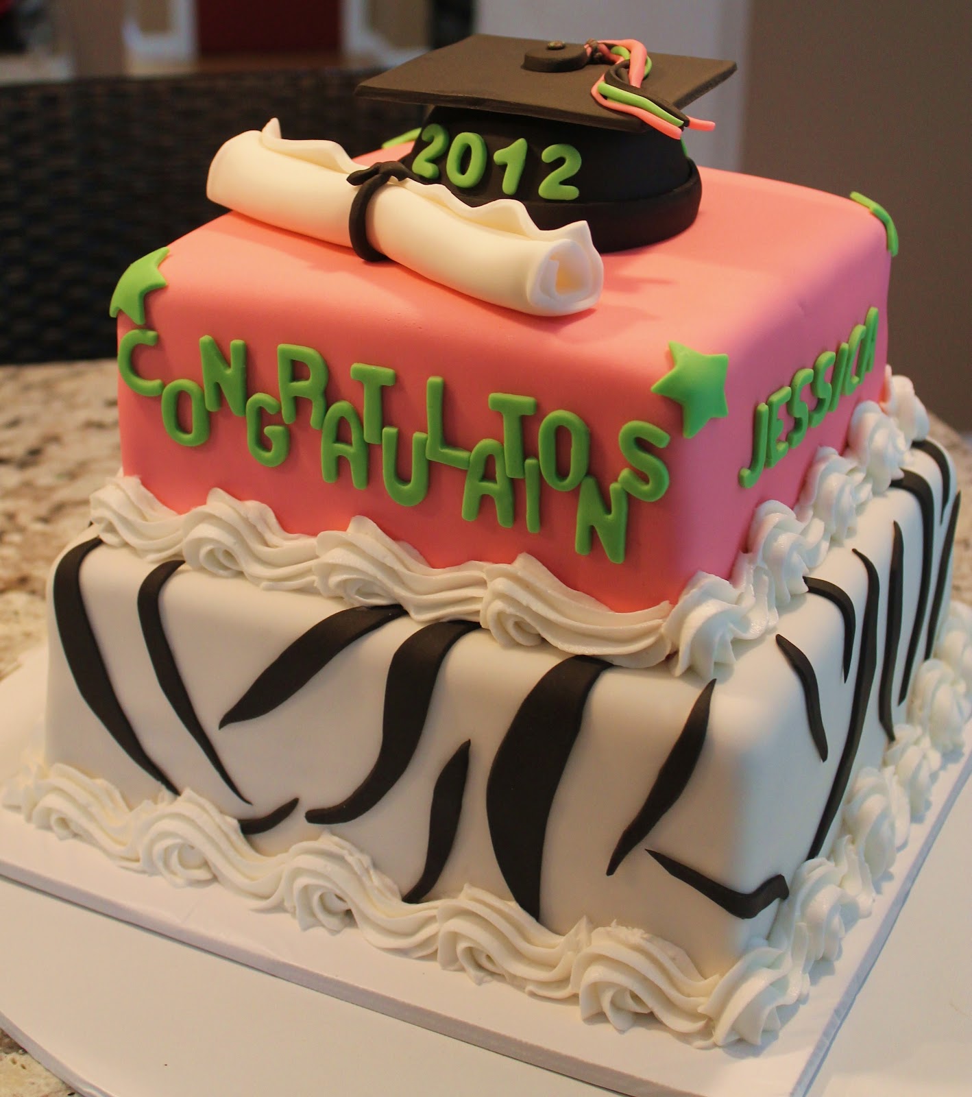 Zebra Print Graduation Cake