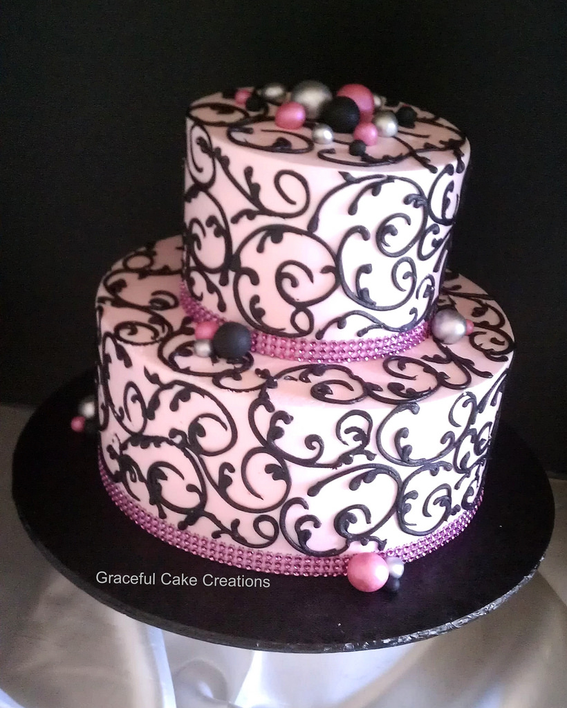 Black and Pink Bridal Shower Cake