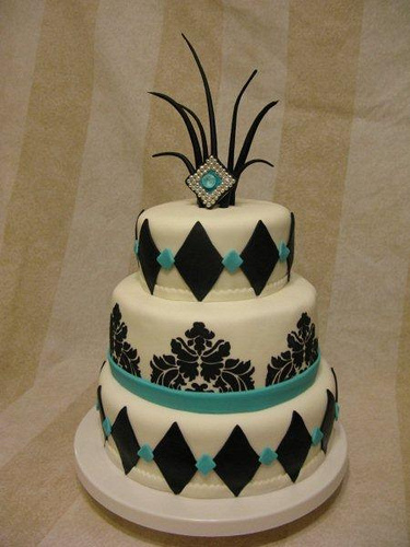 Black and Teal Wedding Cake