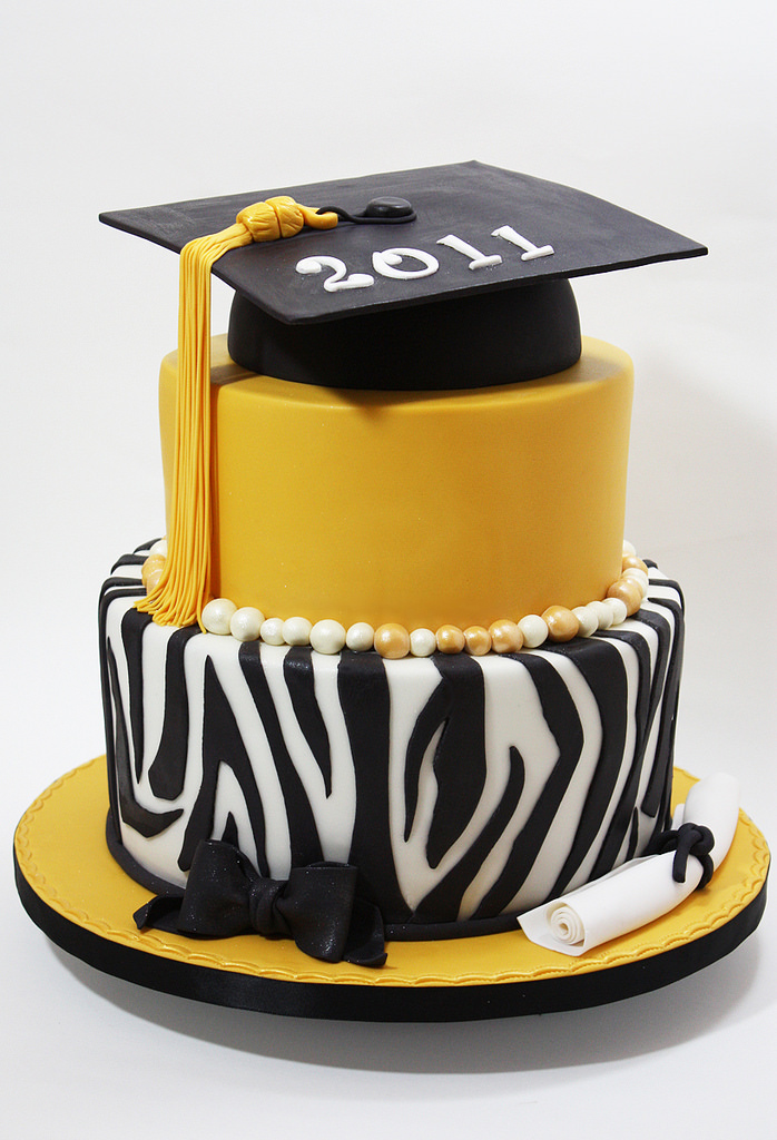 Black White and Gold Graduation Cake