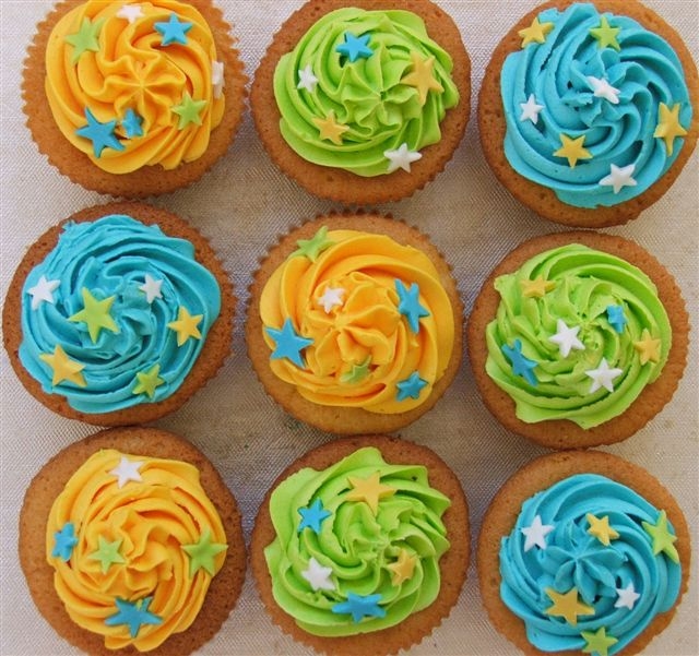 Blue and Yellow Cupcakes with Stars