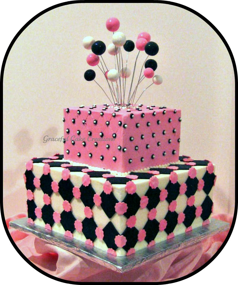 Bridal Shower Cake Pink Black and White